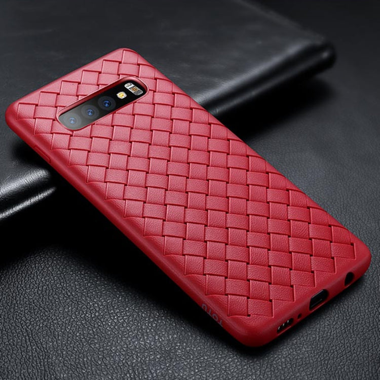 TOTUDESIGN Soft Series BV Weave TPU Protective Case for Galaxy S10 Plus (Red)