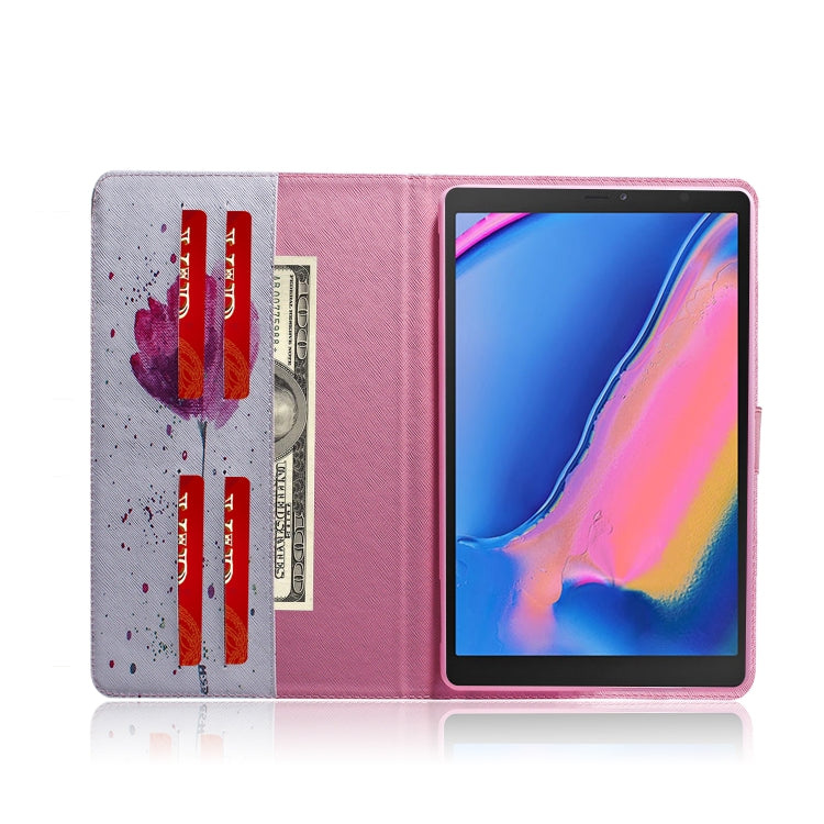 Purple Orchids Pattern Horizontal Flip Leather Case for Galaxy Tab A 8 (2019) / P200 / P205, with Holder & Card Slot & Wallet