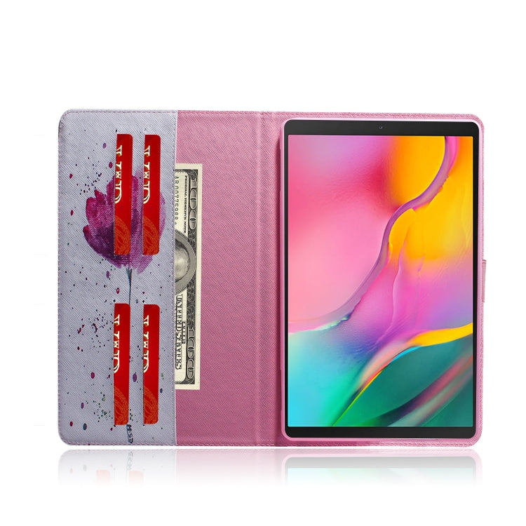 Purple Orchids Pattern Horizontal Flip Leather Case for Galaxy Tab A 10.1 (2019) T510 / T515, with Holder & Card Slot & Wallet