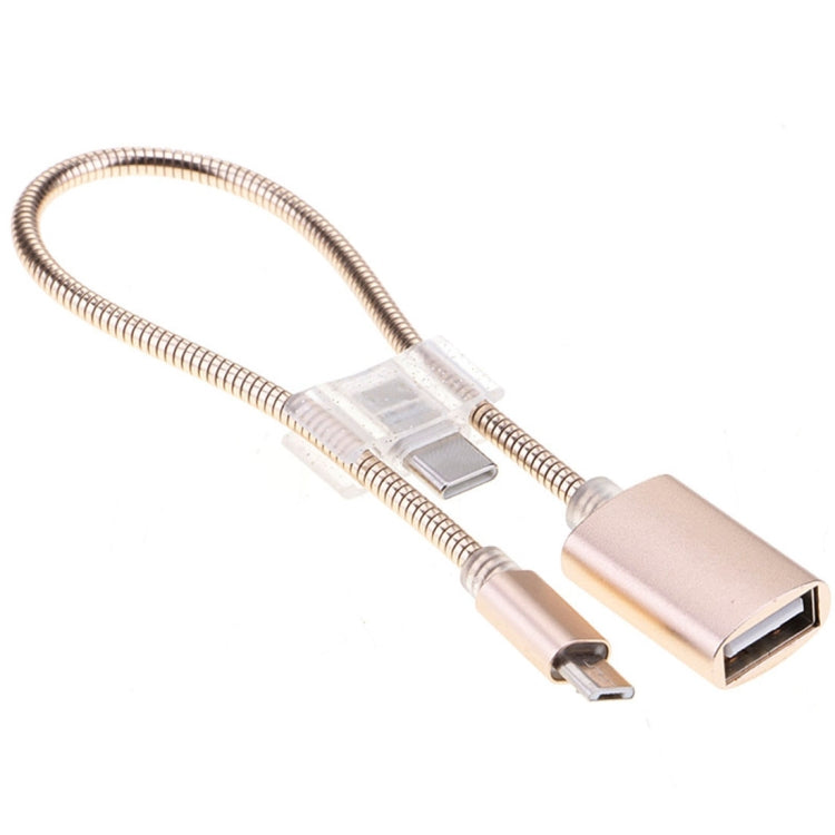 24cm 2A Micro USB to USB Aluminum Alloy Hose OTG Adapter Data Charging Cable with USB-C / Type-C Connector