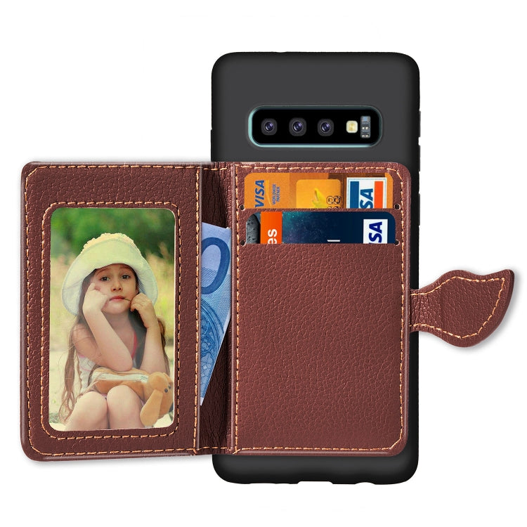 Leaf Magnetic Snap Litchi Texture TPU Protective Case for Galaxy S10+, with Card Slots & Holder & Wallet