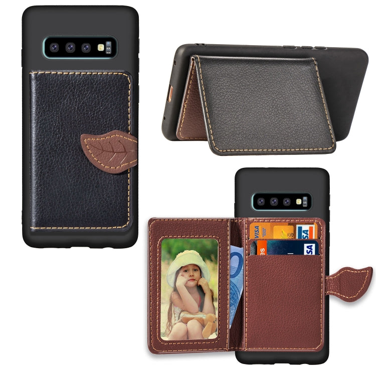 Leaf Magnetic Snap Litchi Texture TPU Protective Case for Galaxy S10+, with Card Slots & Holder & Wallet