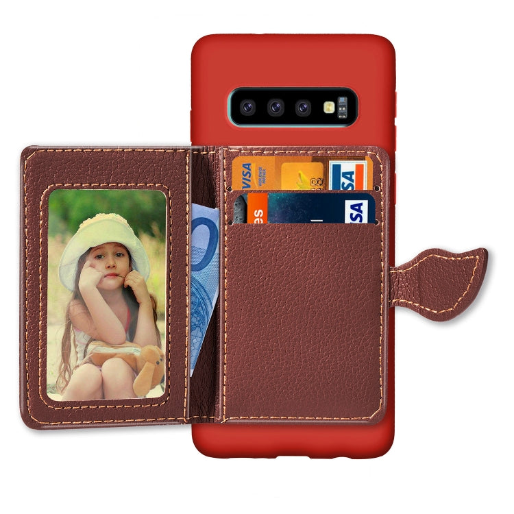Leaf Magnetic Snap Litchi Texture TPU Protective Case for Galaxy S10+, with Card Slots & Holder & Wallet