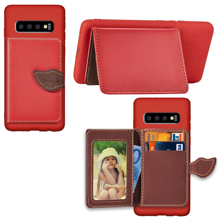 Leaf Magnetic Snap Litchi Texture TPU Protective Case for Galaxy S10+, with Card Slots & Holder & Wallet