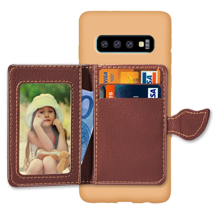 Leaf Magnetic Snap Litchi Texture TPU Protective Case for Galaxy S10+, with Card Slots & Holder & Wallet