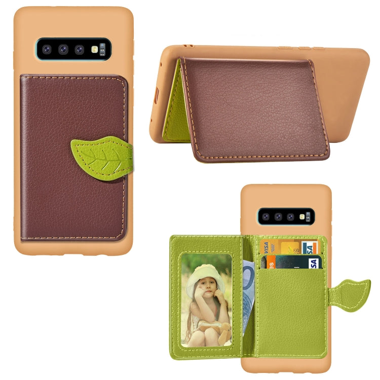 Leaf Magnetic Snap Litchi Texture TPU Protective Case for Galaxy S10, with Card Slots & Holder & Wallet