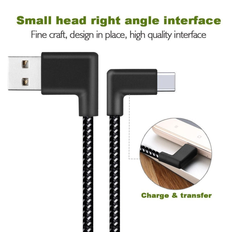 2m 2A USB to USB-C / Type-C Nylon Weave Style Double Elbow Data Sync Charging Cable