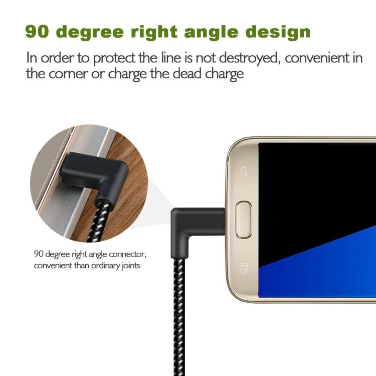 2m 2A USB to USB-C / Type-C Nylon Weave Style Double Elbow Data Sync Charging Cable