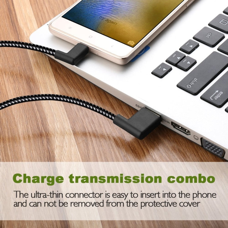 2m 2A USB to USB-C / Type-C Nylon Weave Style Double Elbow Data Sync Charging Cable