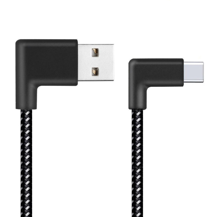 20cm 2A USB to USB-C / Type-C Nylon Weave Style Double Elbow Data Sync Charging Cable