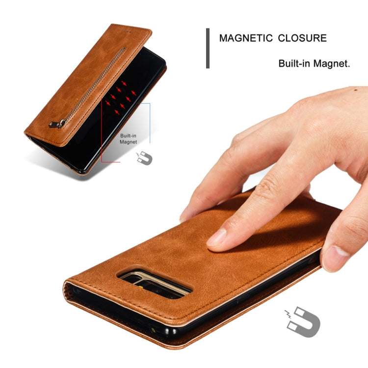 Calf Texture Zipper Magnetic Horizontal Flip Leather Case for Galaxy Note8, with Wallet & Holder & Card Slots