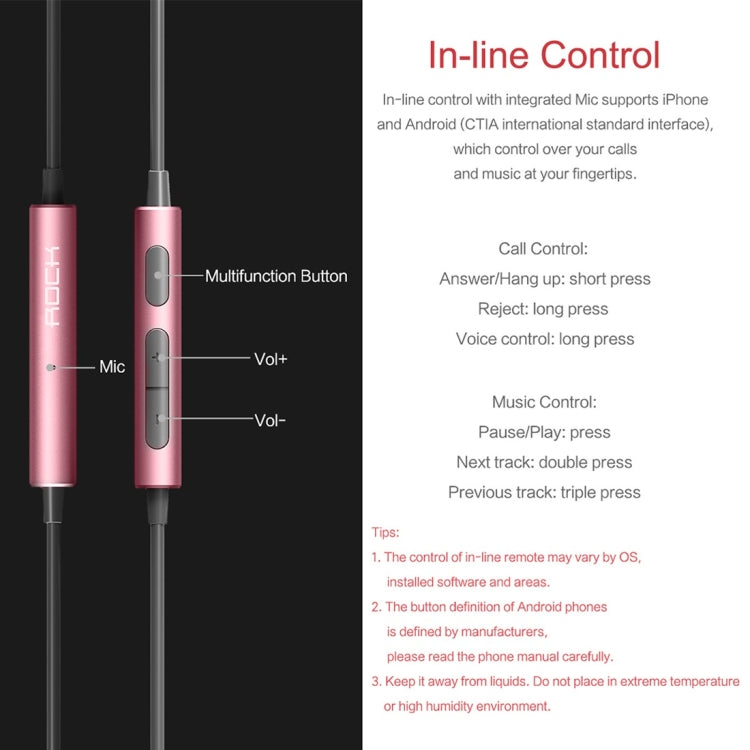 ROCK Mobuw 3.5mm In-ear Stereo Music Earphones with Mic & Line Control, For iPhone, Galaxy, Huawei, Xiaomi, LG, HTC and Other Smart