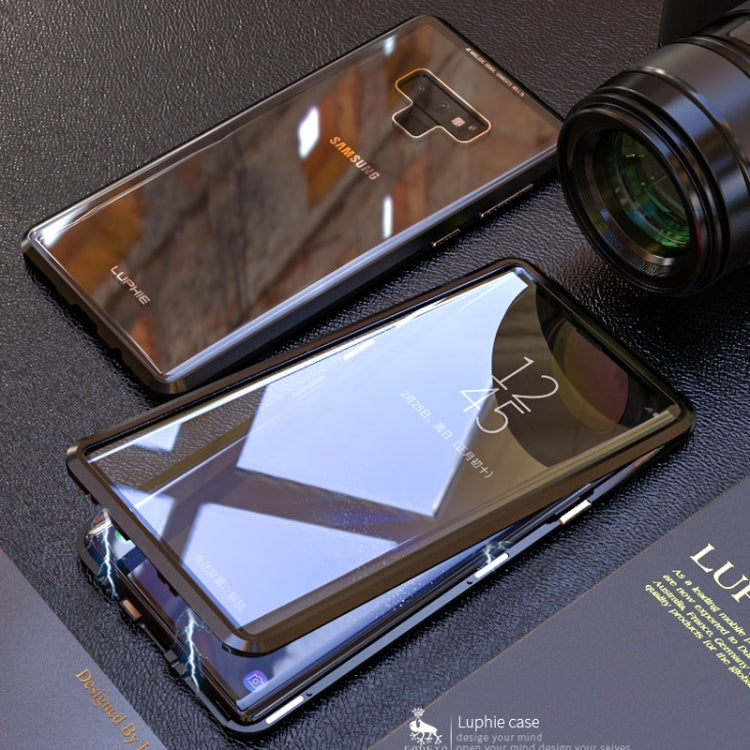Ultra Slim Double Sides Magnetic Adsorption Angular Frame Tempered Glass Magnet Flip Case for Galaxy Note9