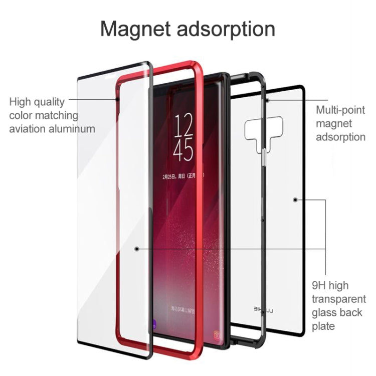 Ultra Slim Double Sides Magnetic Adsorption Angular Frame Tempered Glass Magnet Flip Case for Galaxy Note9