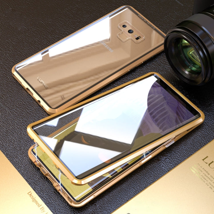 Ultra Slim Double Sides Magnetic Adsorption Angular Frame Tempered Glass Magnet Flip Case for Galaxy Note9