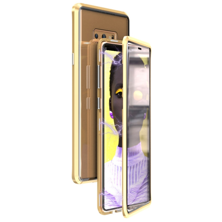 Ultra Slim Double Sides Magnetic Adsorption Angular Frame Tempered Glass Magnet Flip Case for Galaxy Note9