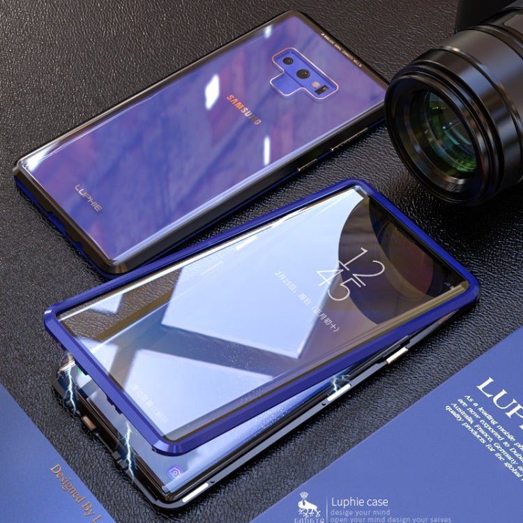 Ultra Slim Double Sides Magnetic Adsorption Angular Frame Tempered Glass Magnet Flip Case for Galaxy Note9