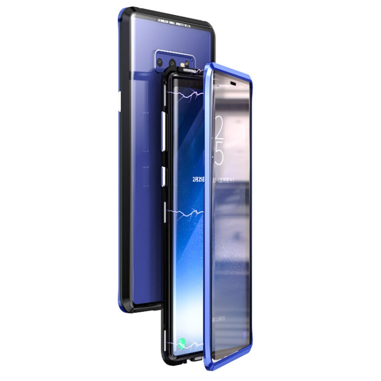 Ultra Slim Double Sides Magnetic Adsorption Angular Frame Tempered Glass Magnet Flip Case for Galaxy Note9