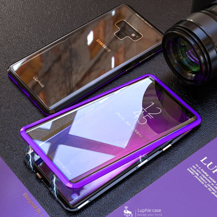 Ultra Slim Double Sides Magnetic Adsorption Angular Frame Tempered Glass Magnet Flip Case for Galaxy Note9