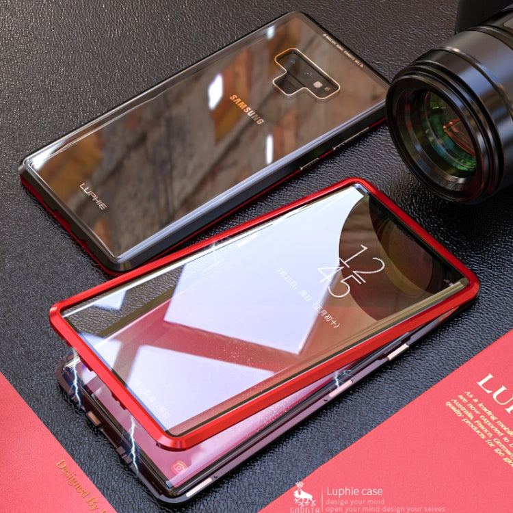 Ultra Slim Double Sides Magnetic Adsorption Angular Frame Tempered Glass Magnet Flip Case for Galaxy Note9