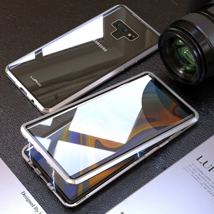 Ultra Slim Double Sides Magnetic Adsorption Angular Frame Tempered Glass Magnet Flip Case for Galaxy Note9