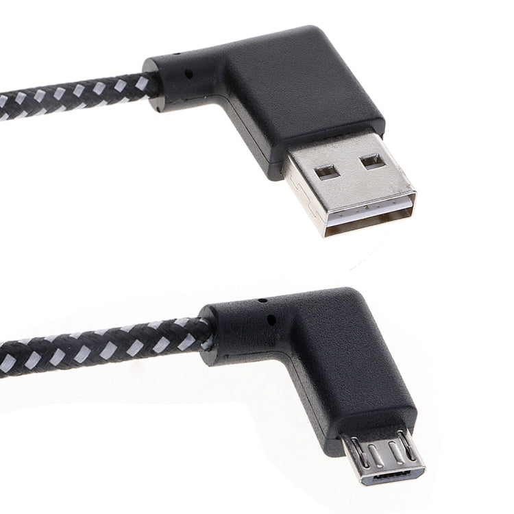 20cm 2A USB to Micro USB Weave Style Double Elbow Data Sync Charging Cable, For Samsung / Huawei / Xiaomi / Meizu / LG / HTC(Black)
