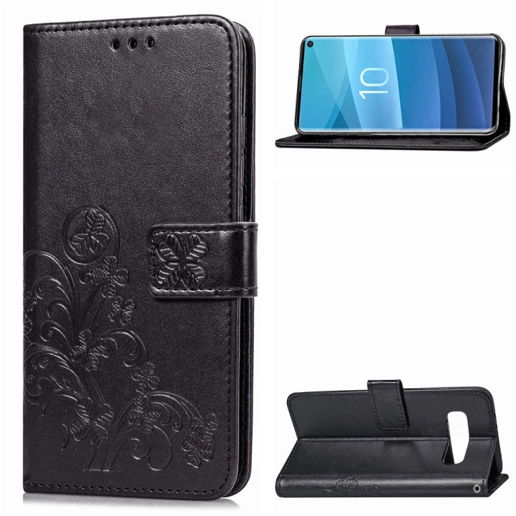 Lucky Clover Pressed Flowers Pattern Leather Case for Galaxy S10, with Holder & Card Slots & Wallet & Hand Strap
