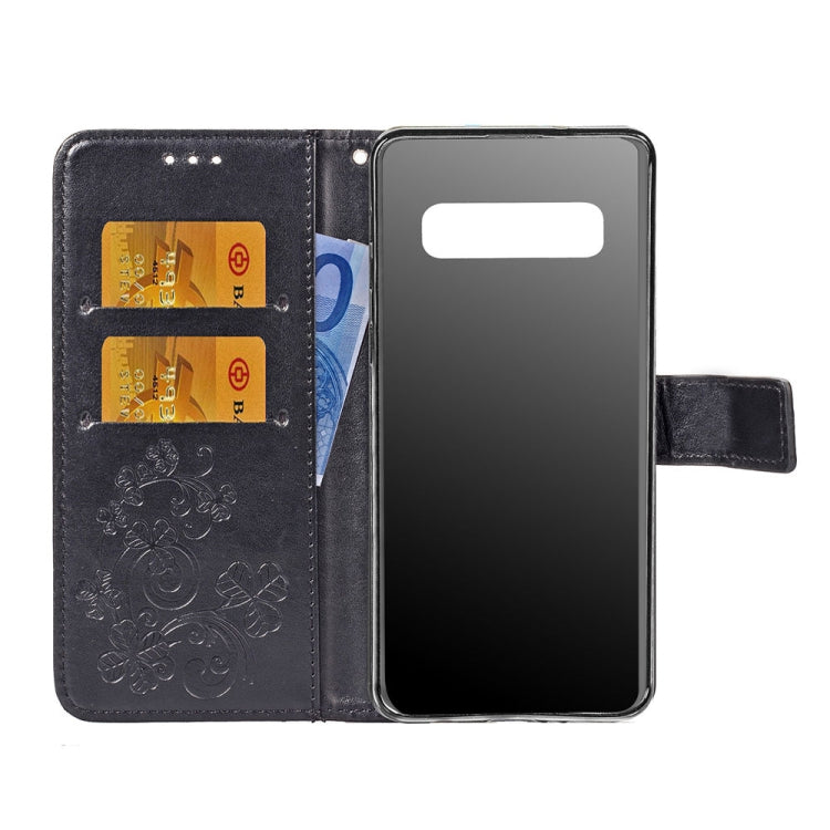 Lucky Clover Pressed Flowers Pattern Leather Case for Galaxy S10, with Holder & Card Slots & Wallet & Hand Strap