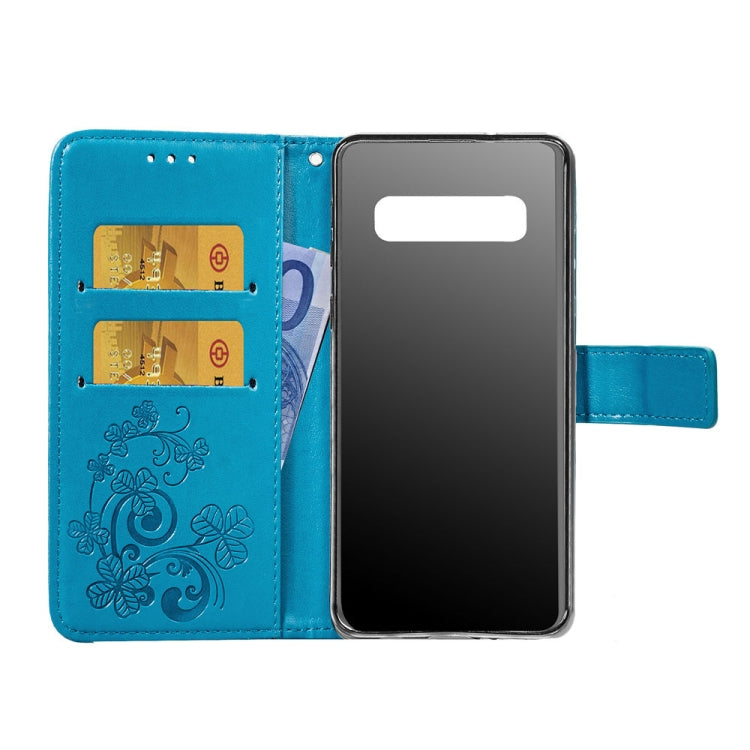 Lucky Clover Pressed Flowers Pattern Leather Case for Galaxy S10, with Holder & Card Slots & Wallet & Hand Strap