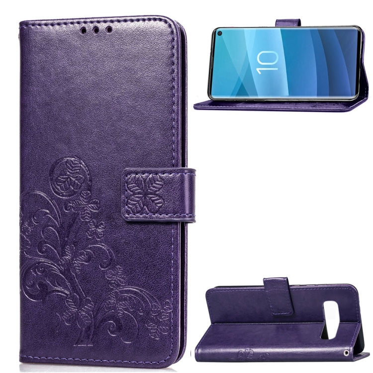 Lucky Clover Pressed Flowers Pattern Leather Case for Galaxy S10, with Holder & Card Slots & Wallet & Hand Strap