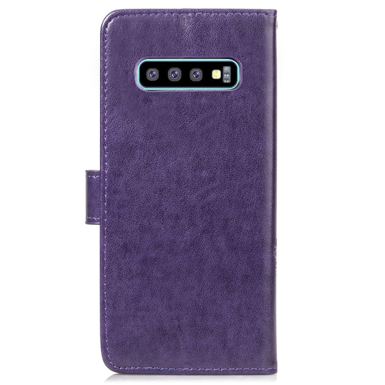Lucky Clover Pressed Flowers Pattern Leather Case for Galaxy S10, with Holder & Card Slots & Wallet & Hand Strap
