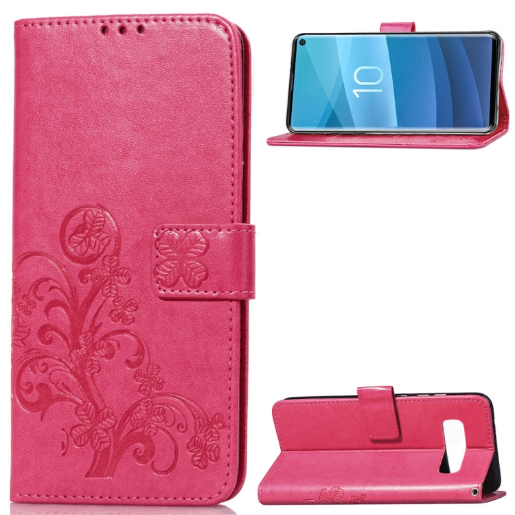 Lucky Clover Pressed Flowers Pattern Leather Case for Galaxy S10, with Holder & Card Slots & Wallet & Hand Strap