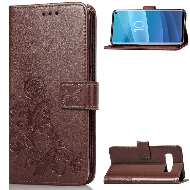 Lucky Clover Pressed Flowers Pattern Leather Case for Galaxy S10, with Holder & Card Slots & Wallet & Hand Strap
