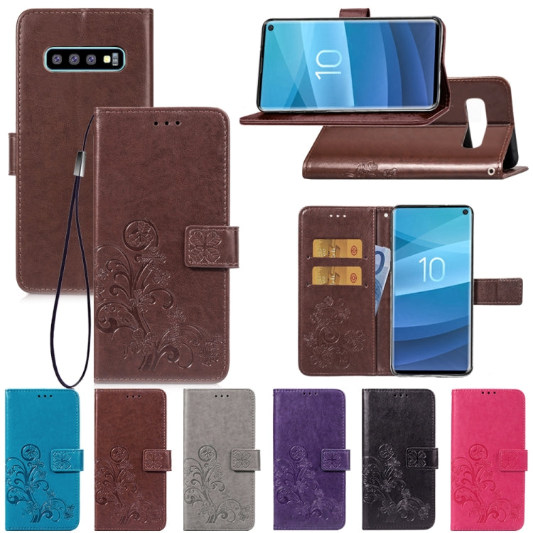 Lucky Clover Pressed Flowers Pattern Leather Case for Galaxy S10, with Holder & Card Slots & Wallet & Hand Strap