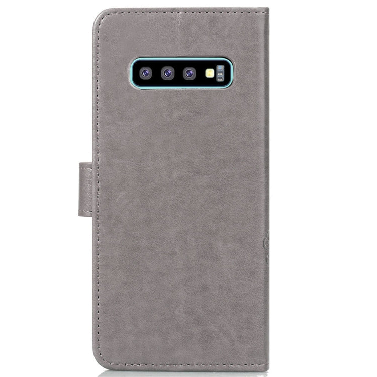 Lucky Clover Pressed Flowers Pattern Leather Case for Galaxy S10+, with Holder & Card Slots & Wallet & Hand Strap