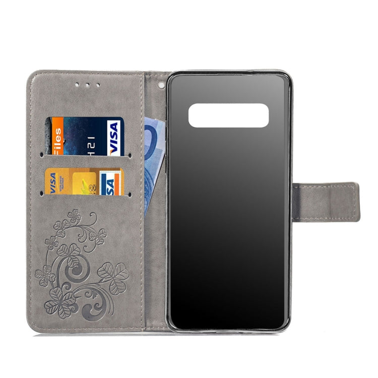 Lucky Clover Pressed Flowers Pattern Leather Case for Galaxy S10+, with Holder & Card Slots & Wallet & Hand Strap