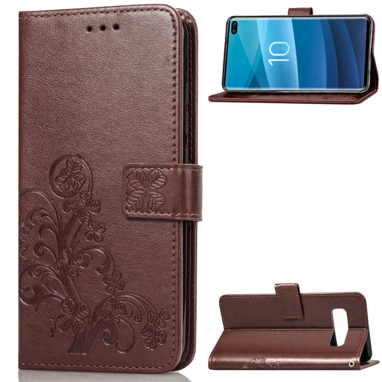 Lucky Clover Pressed Flowers Pattern Leather Case for Galaxy S10+, with Holder & Card Slots & Wallet & Hand Strap