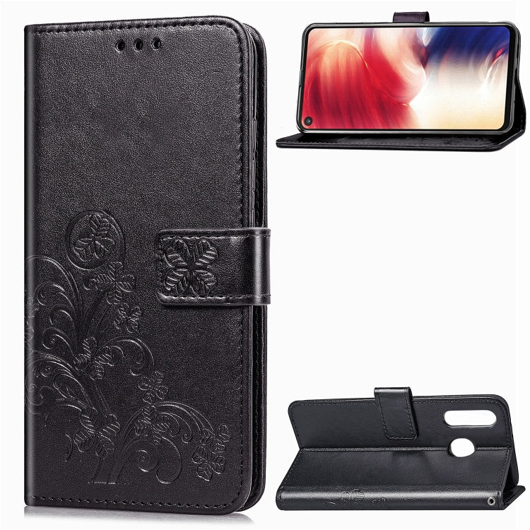 Lucky Clover Pressed Flowers Pattern Leather Case for Galaxy A8s, with Holder & Card Slots & Wallet & Hand Strap