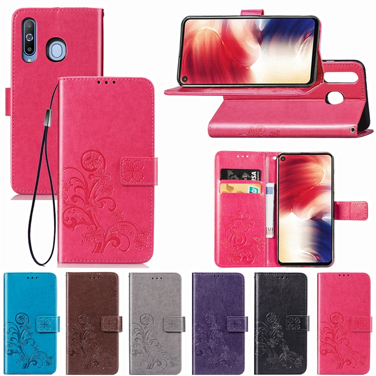 Lucky Clover Pressed Flowers Pattern Leather Case for Galaxy A8s, with Holder & Card Slots & Wallet & Hand Strap