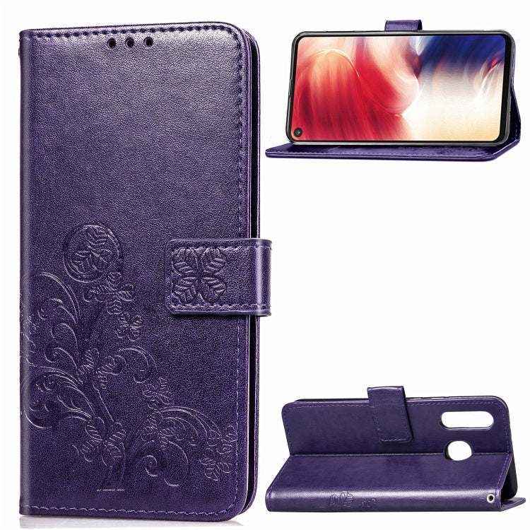 Lucky Clover Pressed Flowers Pattern Leather Case for Galaxy A8s, with Holder & Card Slots & Wallet & Hand Strap