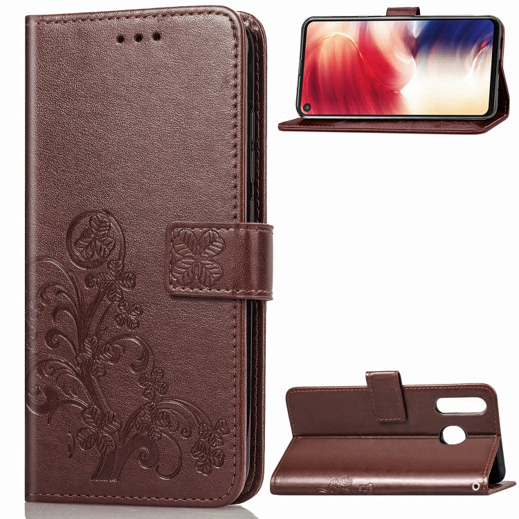 Lucky Clover Pressed Flowers Pattern Leather Case for Galaxy A8s, with Holder & Card Slots & Wallet & Hand Strap