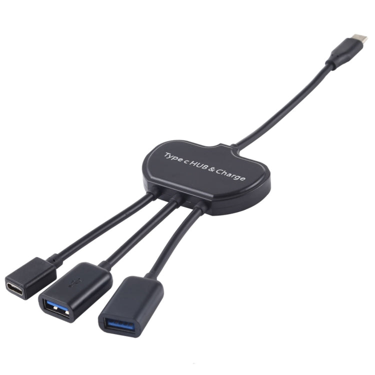 USB-C / Type-C Female + 2 x USB 3.0 Female to USB-C / Type-C Male HUB Charge Adapter (Black)