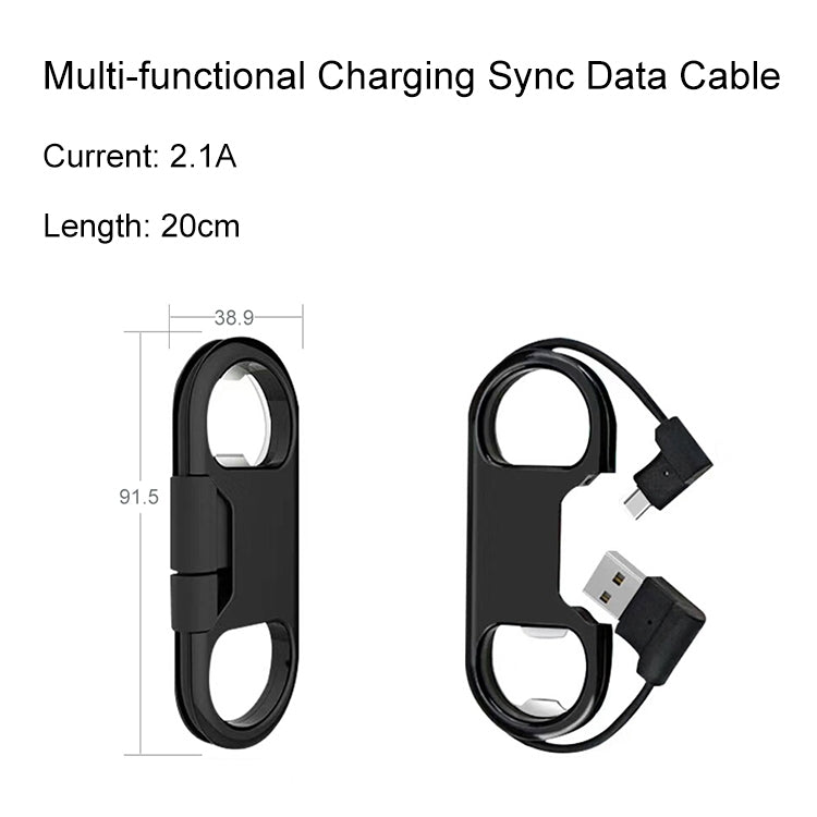 Multi-function 20cm USB to Micro USB Data Sync Charging Cable & Bottle Opener & Keychain