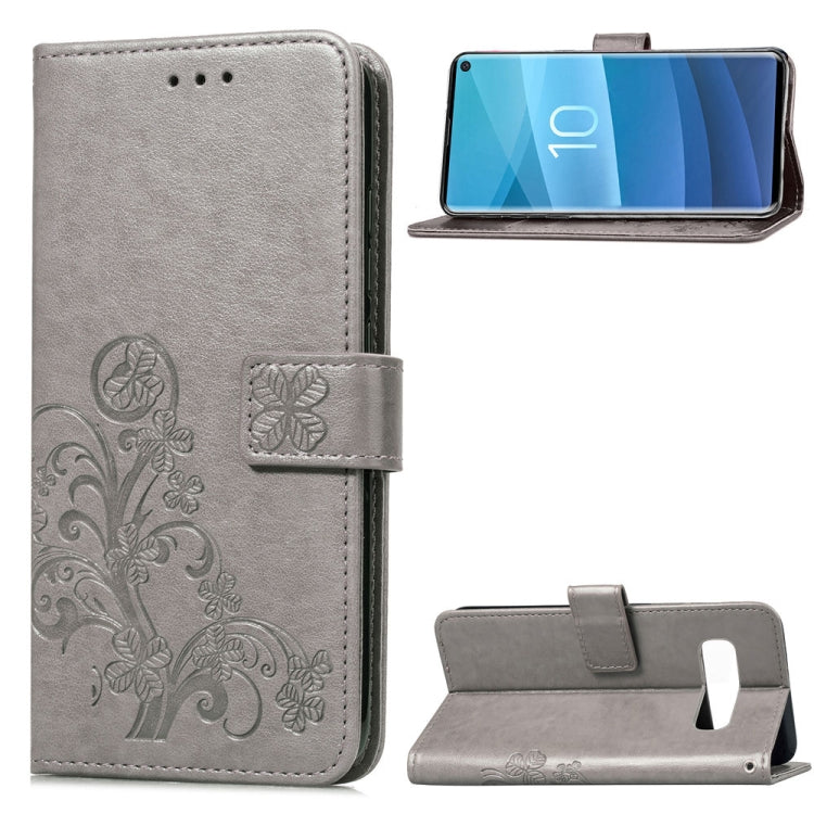 Lucky Clover Pressed Flowers Pattern Leather Case for Galaxy S10e, with Holder & Card Slots & Wallet & Hand Strap