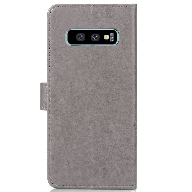 Lucky Clover Pressed Flowers Pattern Leather Case for Galaxy S10e, with Holder & Card Slots & Wallet & Hand Strap