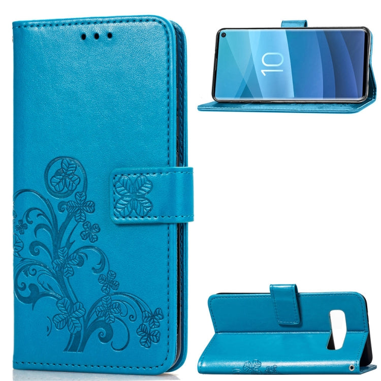 Lucky Clover Pressed Flowers Pattern Leather Case for Galaxy S10e, with Holder & Card Slots & Wallet & Hand Strap