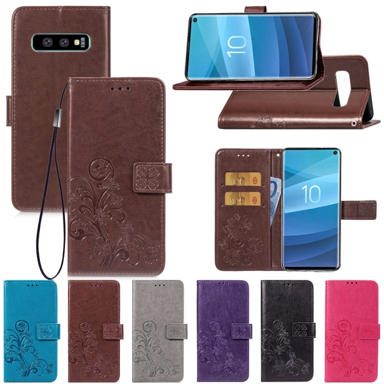Lucky Clover Pressed Flowers Pattern Leather Case for Galaxy S10e, with Holder & Card Slots & Wallet & Hand Strap