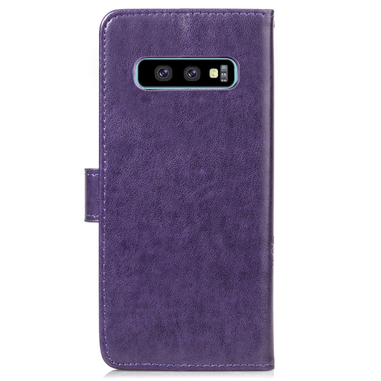 Lucky Clover Pressed Flowers Pattern Leather Case for Galaxy S10e, with Holder & Card Slots & Wallet & Hand Strap