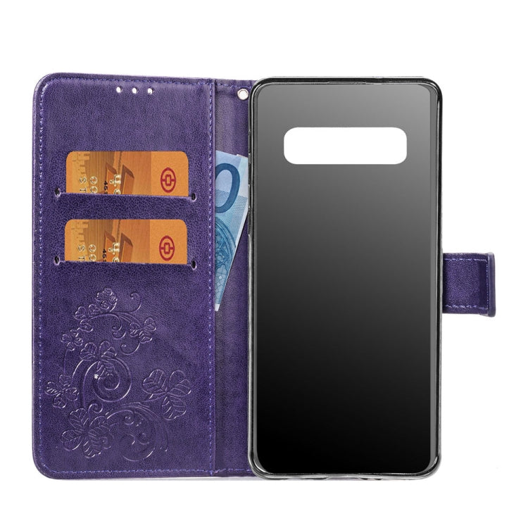 Lucky Clover Pressed Flowers Pattern Leather Case for Galaxy S10e, with Holder & Card Slots & Wallet & Hand Strap