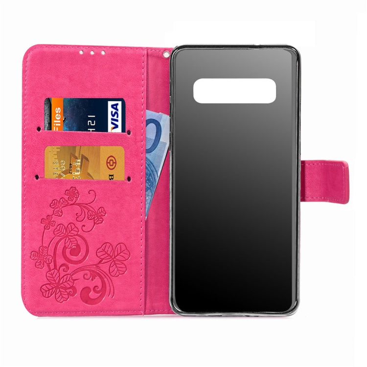 Lucky Clover Pressed Flowers Pattern Leather Case for Galaxy S10e, with Holder & Card Slots & Wallet & Hand Strap